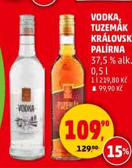 VODKA, TUZEMÁK KRÁLOVSK PALÍRNA 37,5% alk., 0,5 l