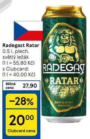 Radegast Ratar, 0.5 1. plech. světlý ležák 