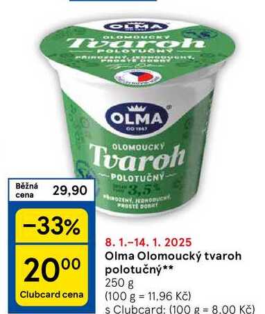 Olma Olomoucký tvaroh polotučný, 250 g