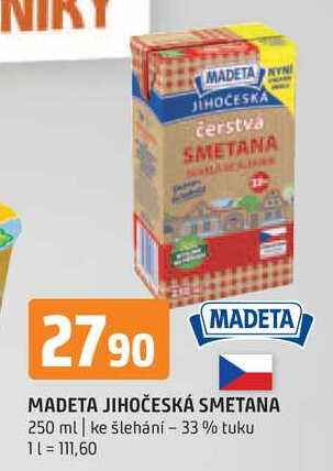 Madeta Jihočeská smetana trvanlivá 33% 250ml