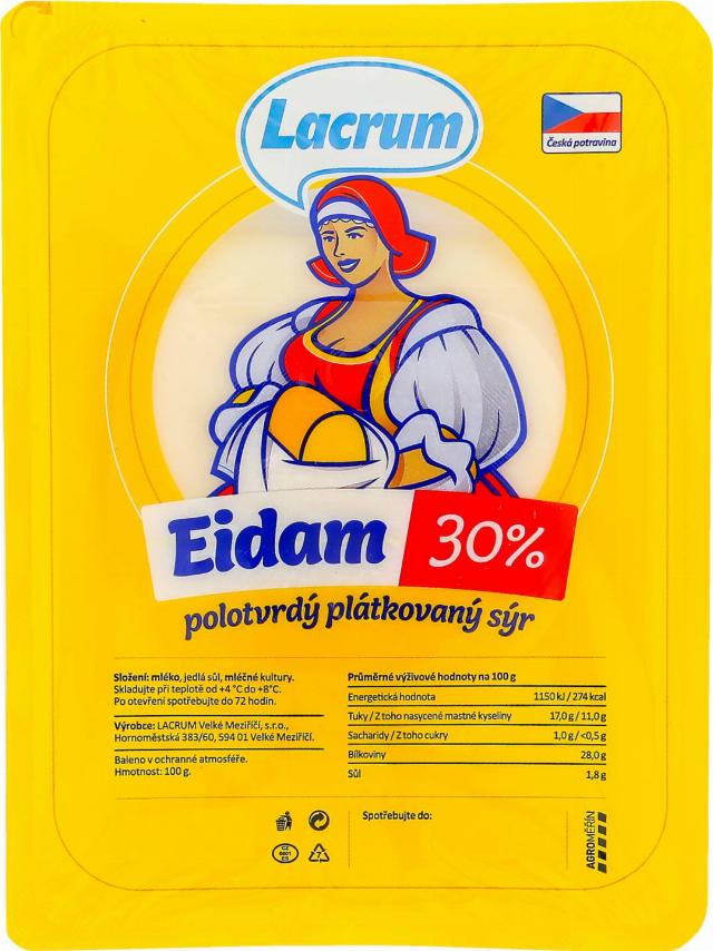 Eidam 30% Polotvrdý plátkový sýr