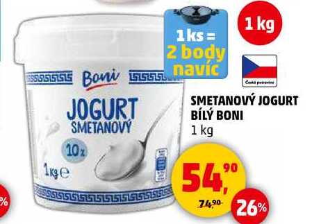 SMETANOVÝ JOGURT BÍLÝ BONI, 1 kg