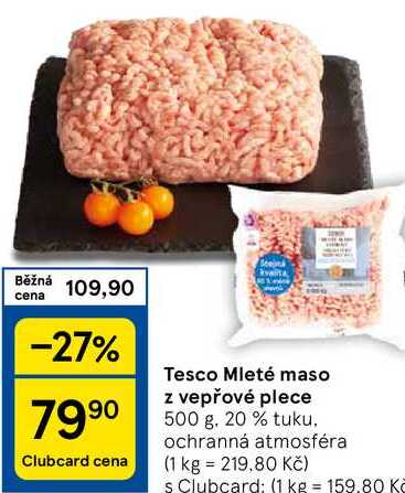 Tesco Mleté maso z vepřové plece, 500 g. 20 % tuku