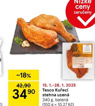 Tesco Kuřecí stehna uzená, 340 g, balená 