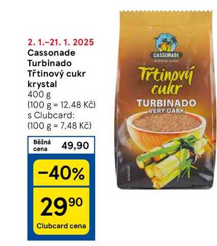 Cassonade Turbinado Třtinový cukr krystal, 400 g