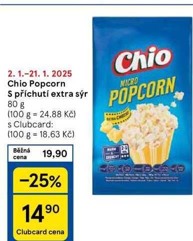 Chio Popcorn S příchutí extra sýr, 80 g