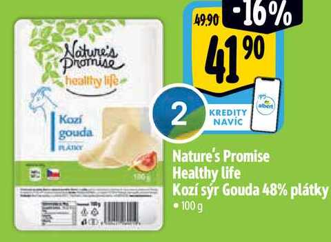 Nature's Promise Healthy life Kozí sýr Gouda 48% plátky, 100 g 