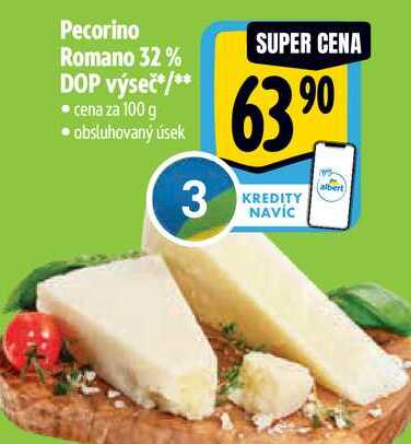 Pecorino Romano 32% DOP výseč, cena za 100 g 