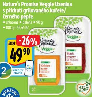 Nature's Promise Veggie Uzenina s příchutí grilovaného kuřete/černého pepře, 90 g