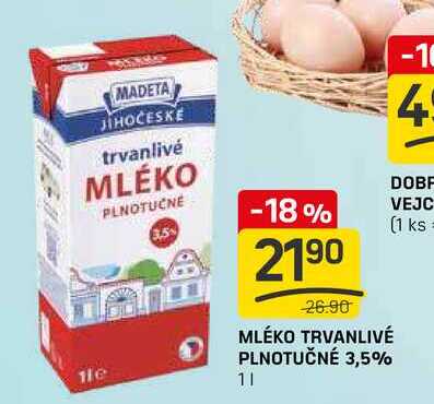 MLÉKO TRVANLIVÉ PLNOTUČNÉ 3,5% 1l