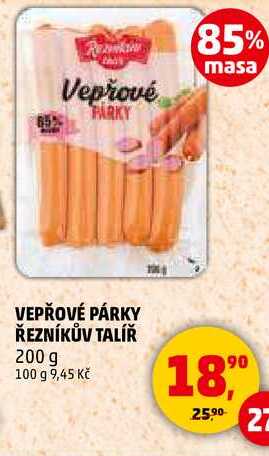 VEPŘOVÉ PÁRKY ŘEZNÍKŮV TALÍŘ, 200 g 