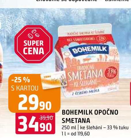 Bohemilk opočno smetana 250 ml ke šlehání 33% tuku 