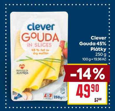 Clever Gouda 45% Plátky 250 g 