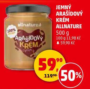 JEMNÝ ARAŠÍDOVÝ KRÉM ALLNATURE, 500 g