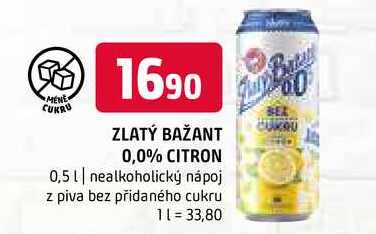 Zlatý bažant 0,0% 0,5l nealkoholický nápoj Z piva bez přidaného cukru