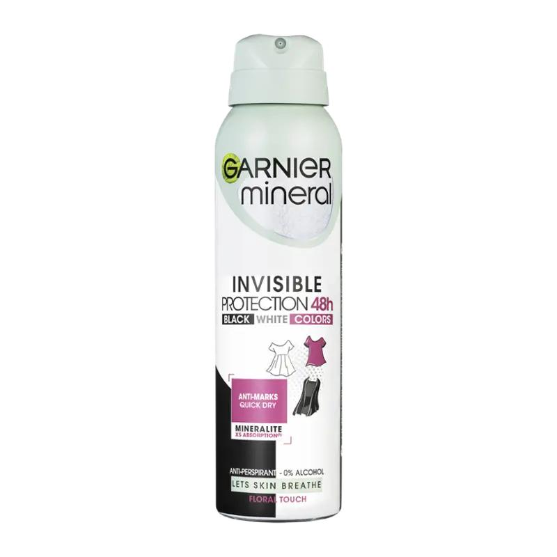 Garnier Antiperspirant sprej pro ženy Invisible Black White Color 48h Floral Touch, 150 ml