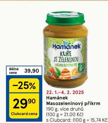 Hamánek Masozeleninový příkrm, 190 g, více druhů 