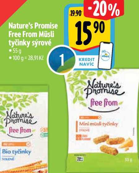 Nature's Promise Free From Müsli tyčinky sýrové 55 g  