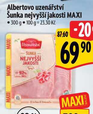 Albertovo uzenářství Šunka nejvyšší jakosti MAXI, 300 g