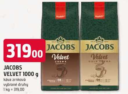 JACOBS VELVET 1000 g káva zrnková vybrané druhy 