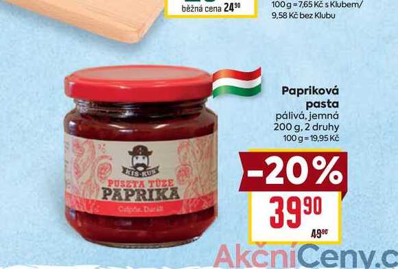 Papriková pasta pálivá, jemná 200 g 