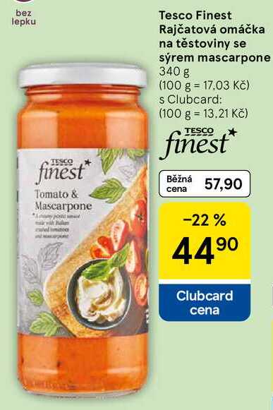 Tesco Finest Rajčatová omáčka na těstoviny se sýrem mascarpone, 340 g