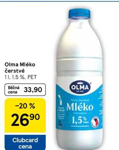 Olma Mléko čerstvé 1,5 %. PET, 1 l 