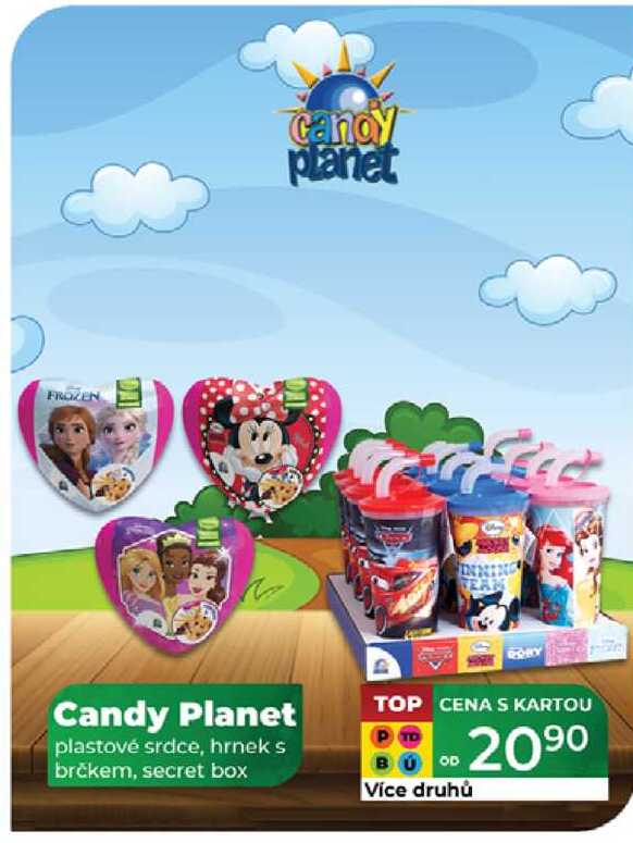 Candy Planet plastové srdce, hrnek s brčkem, secret box