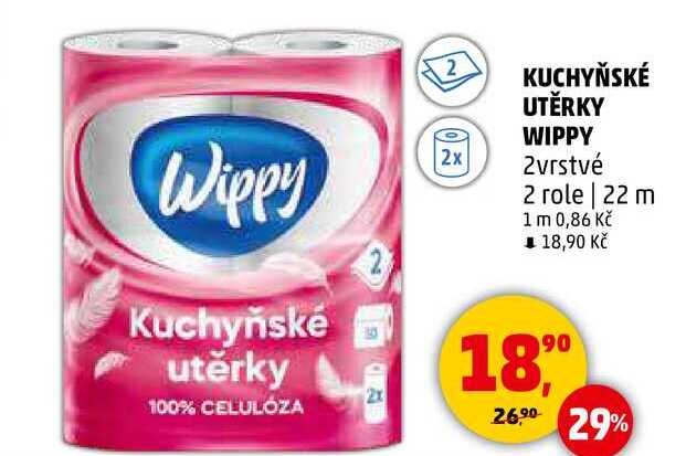 KUCHYŇSKÉ UTĚRKY WIPPY 2vrstvé 2 role, 22 m 