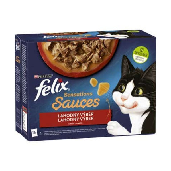 Felix Sensations výběr v ochucené omáčce s hovězím, jehněčím, krůtou a kachnou 12x85g