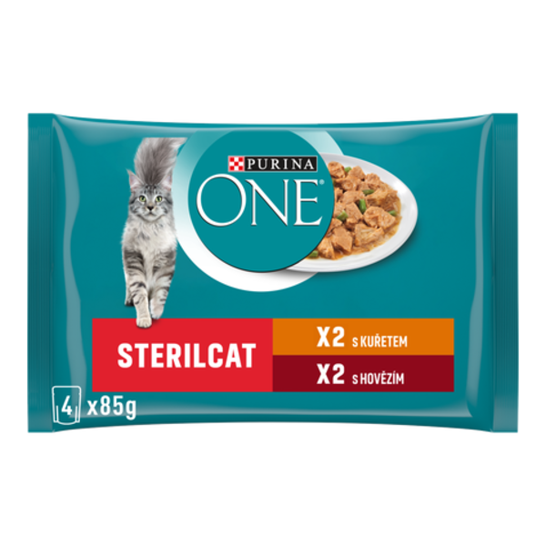 Purina ONE Sterilcat multipack kuře a hovězí ve šťávě 4x85 g