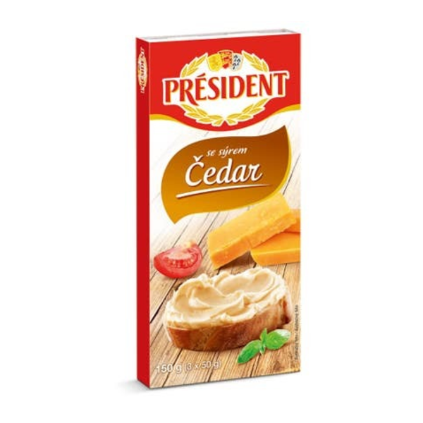 Président Tavený se sýrem Cheddar 3x50g