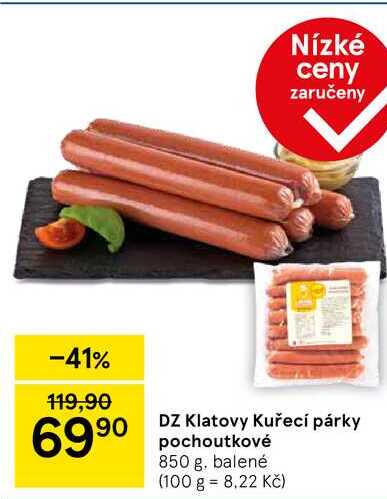 DZ Klatovy Kuřecí párky pochoutkové, 850 g, balené