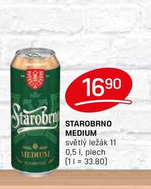 STAROBRNO MEDIUM světlý ležák 11 0,5 1, plech