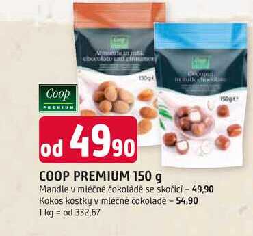 COOP PREMIUM 150 g Mandle v mléčné čokoládě se skořicí 