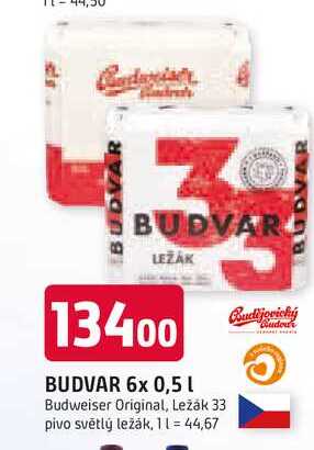 Budweiser Budvar B:Original Pivo světlý ležák 6 x 0,5l