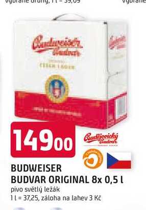 BUDWEISER BUDVAR ORIGINAL 8x 0,5 L 