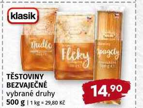 Těstoviny bezvaječné vybrané druhy 500 g 