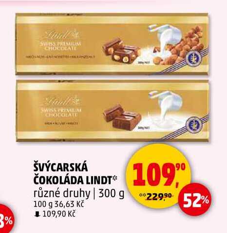 ŠVÝCARSKÁ ČOKOLÁDA LINDT různé druhy, 300 g 