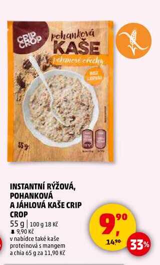 INSTANTNÍ RÝŽOVÁ, POHANKOVÁ A JÁHLOVÁ KAŠE CRIP CROP, 55 g