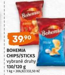 BOHEMIA CHIPS/STICKS vybrané druhy 130/120 g