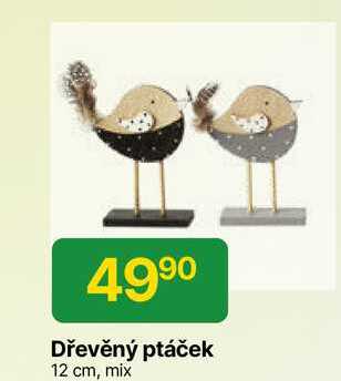 Dřevěný ptáček 12 cm, mix 