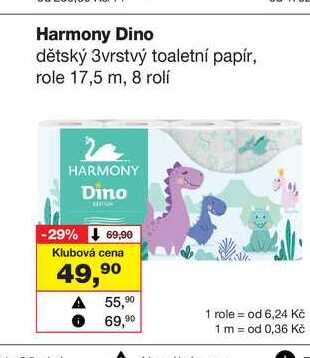 Harmony Dino dětský 3vrstvý toaletní papír, role 17,5 m, 8 rolí