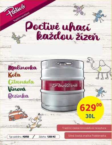 Poděbradka Poctivá Malinovka 30l sud