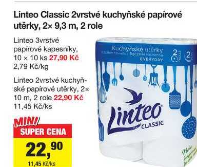 Linteo Classic 2vrstvé kuchyňské papírové utěrky, 2 role 