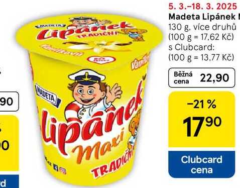 Madeta Lipánek, 130 g, více druhů 