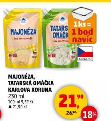 MAJONÉZA, TATARSKÁ OMÁČKA KARLOVA KORUNA, 230 ml