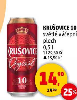 KRUŠOVICE 10 světlé výčepní plech, 0,5 l