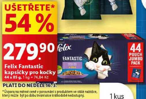 Felix Fantastic kapsičky pro kočky, 44x 85 g