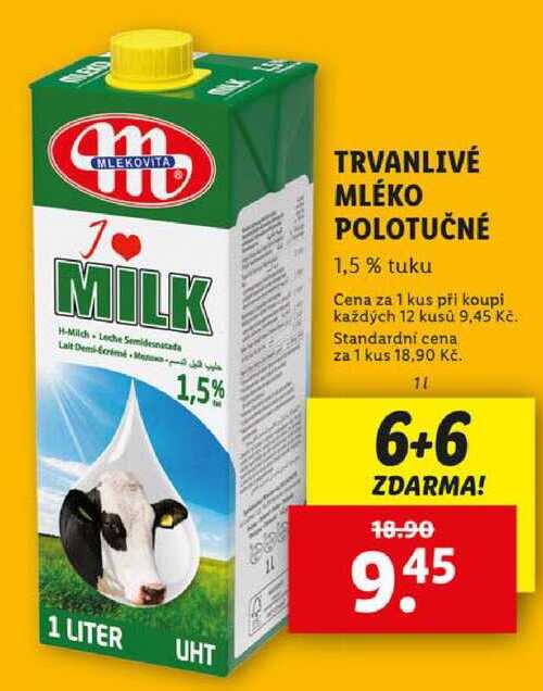 TRVANLIVÉ MLÉKO POLOTUČNÉ, 1 l